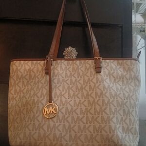 Michael Kors Cream and Brown Logo Tote
